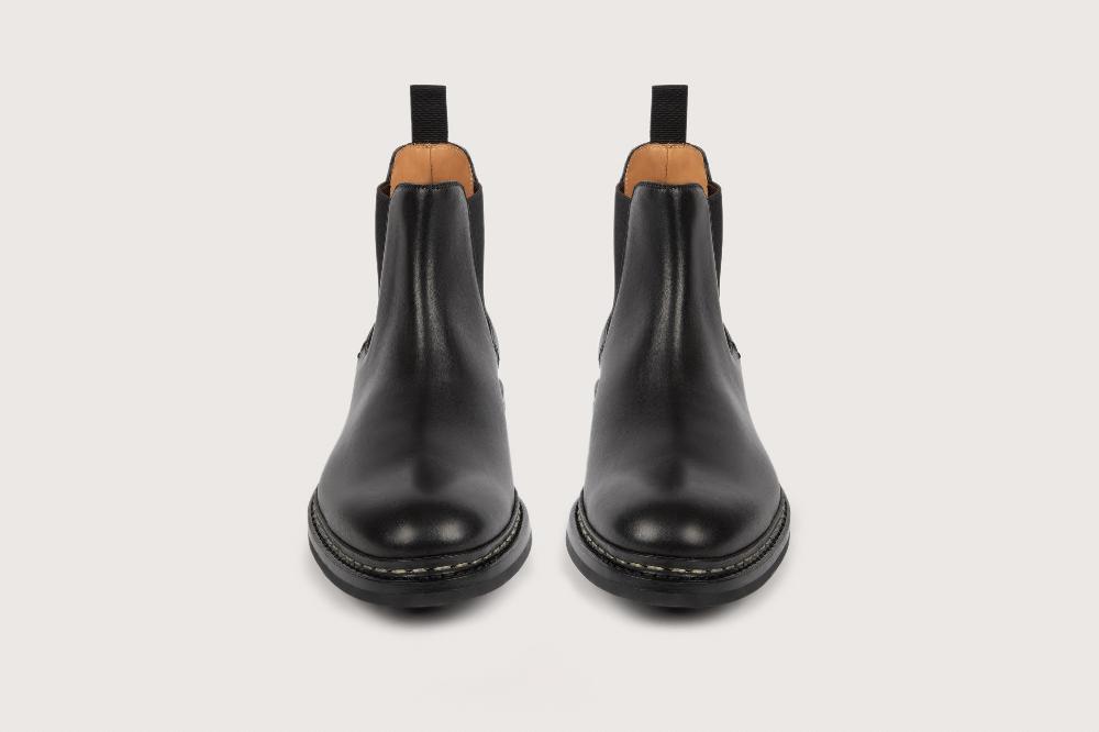 Heschung Chelsea Boots Intemporelles Homme En Cuir Lisse Noir Sur Semelle Gomme