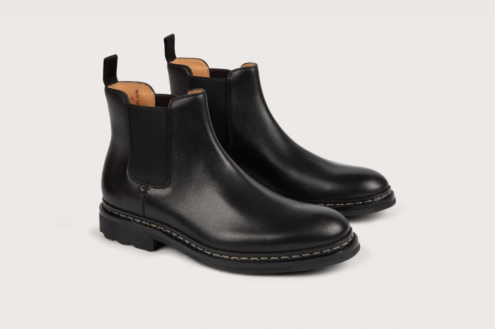 heschung Chelsea Boots intemporelles homme en cuir lisse noir sur semelle gomme