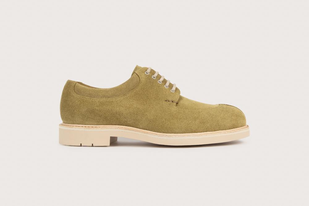 Heschung Derby En Cuir Veau Velours Imperméable Pour Homme Semelle Gomme Coloris Vert Mousse