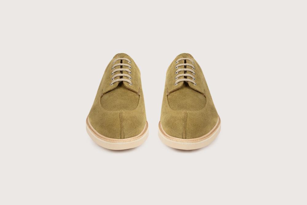 Heschung Derby En Cuir Veau Velours Imperméable Pour Homme Semelle Gomme Coloris Vert Mousse