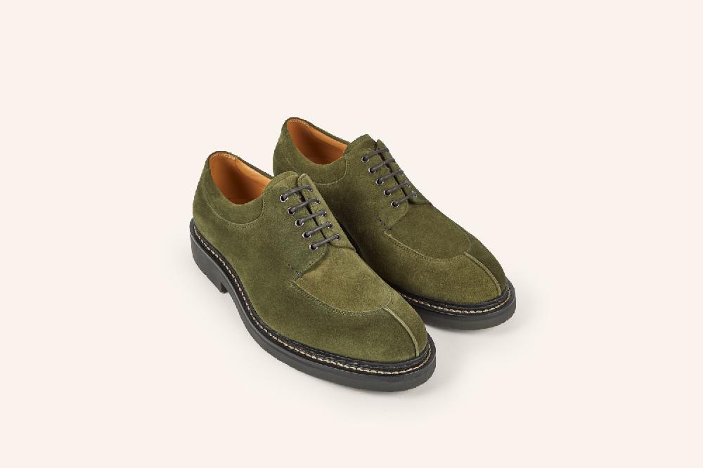 Heschung Derby En Cuir Veau Velours Imperméable Pour Homme Semelle Gomme Coloris Sapin