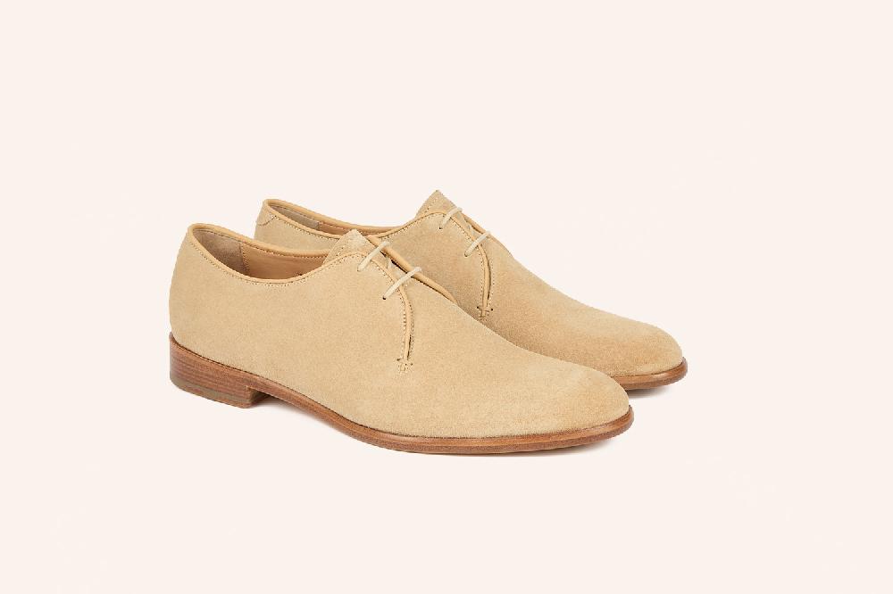 heschung Derby en veau velours pour homme semelle cuir coloris sable
