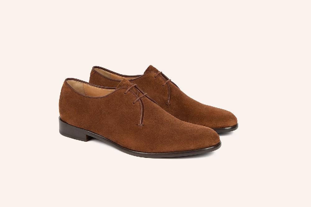 heschung Derby en veau velours pour homme semelle cuir coloris noisette