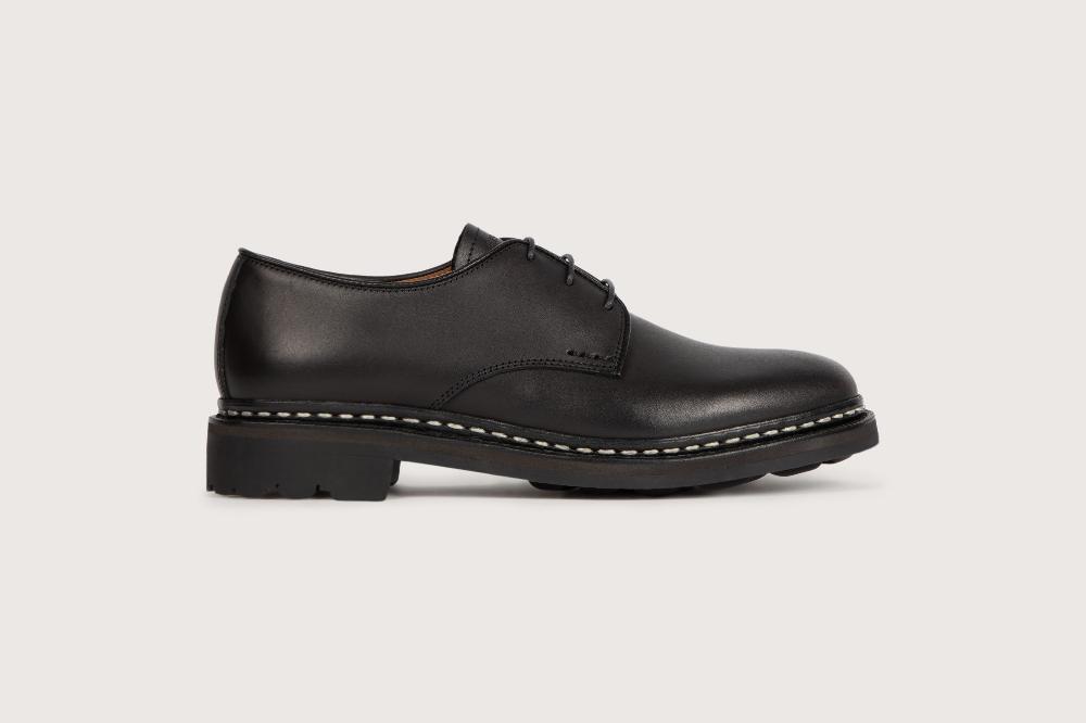 Heschung Derby Femme En Cuir Anilcalf Noir Sur Semelle Gomme