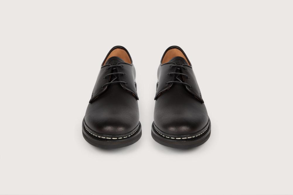 Heschung Derby Femme En Cuir Anilcalf Noir Sur Semelle Gomme
