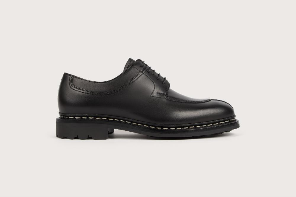 Heschung Derby Femme En Cuir Anilcalf Noir Sur Semelle Gomme