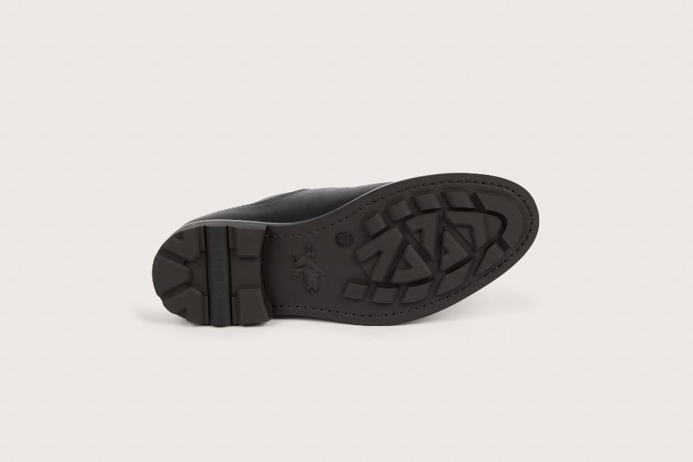 Heschung Derby Femme En Cuir Anilcalf Noir Sur Semelle Gomme