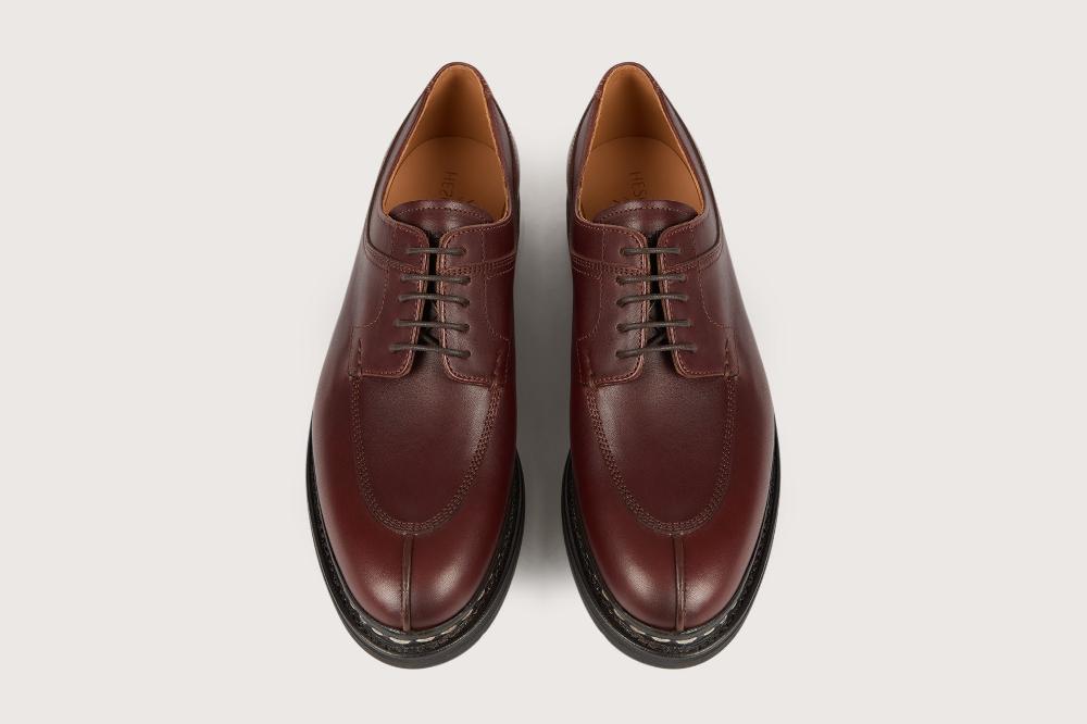 Heschung Derby Femme En Cuir Anilcalf Noisette Sur Semelle Gomme