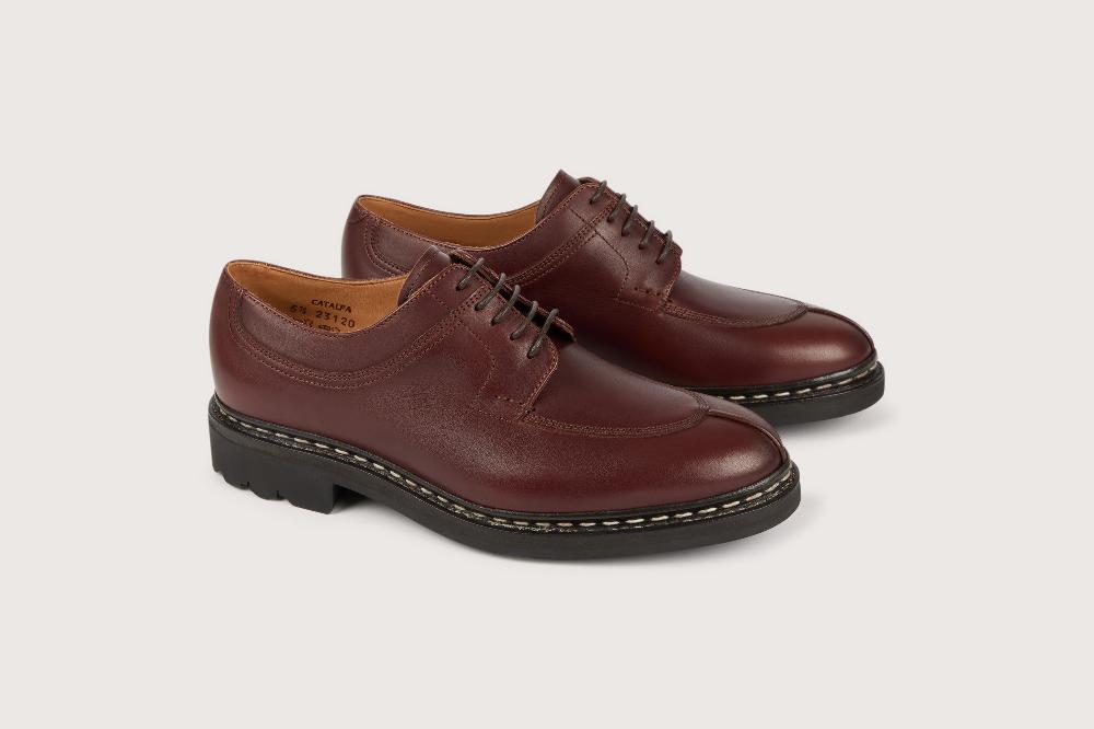 Heschung Derby Femme En Cuir Anilcalf Noisette Sur Semelle Gomme