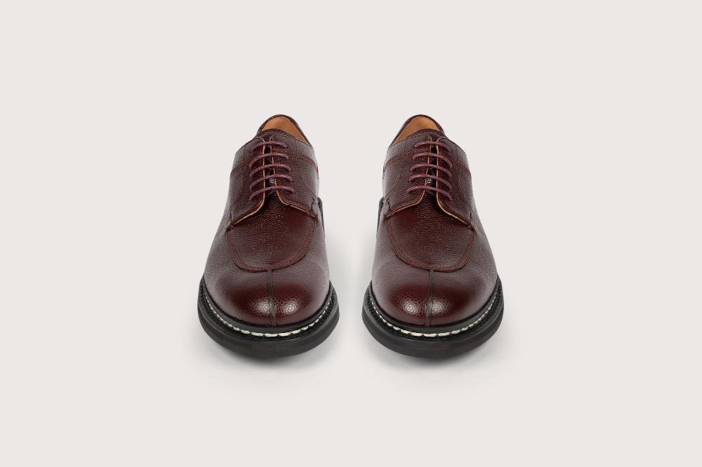 Heschung Derby Femme En Cuir Sesame Grenat Sur Semelle Gomme