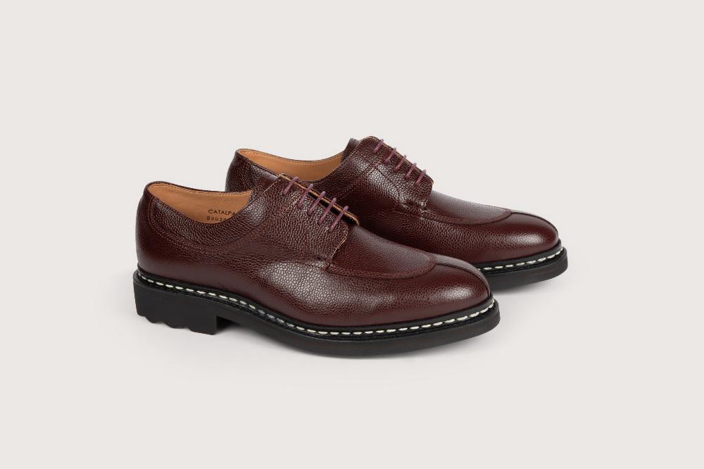 Heschung Derby Femme En Cuir Sesame Grenat Sur Semelle Gomme