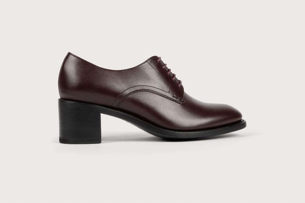Heschung Derby Femme Marcia En Cuir Kidcalf Aubergine Semelle Cuir
