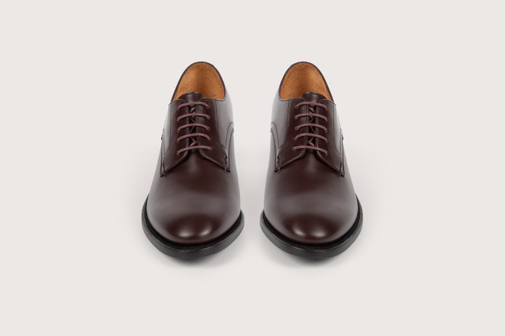 Heschung Derby Femme Marcia En Cuir Kidcalf Aubergine Semelle Cuir