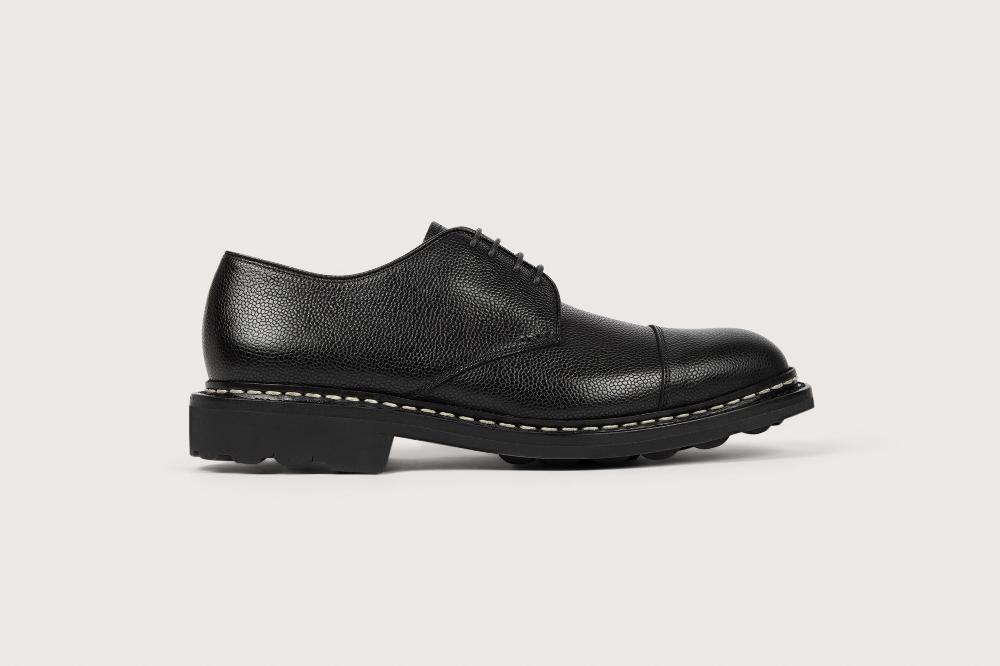 Heschung Derby Homme à Bout Droit En Cuir Grainé Noir