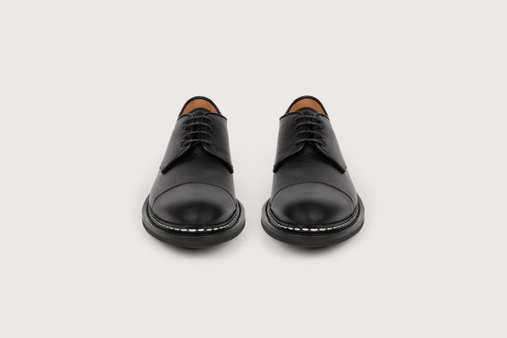 Heschung Derby Homme à Bout Droit En Cuir Grainé Noir