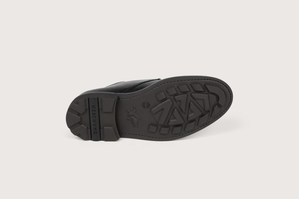 Heschung Derby Homme à Bout Droit En Cuir Grainé Noir