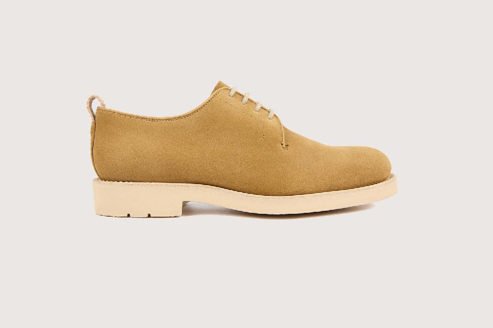 Heschung Derby Homme En Veau Velours Marron Clair Semelle Légère En Gomme