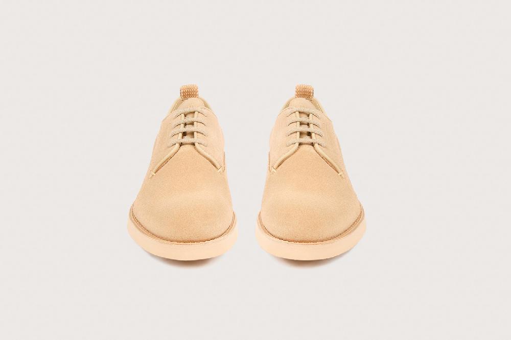 Heschung Derby Homme En Veau Velours Sable Semelle Légère En Gomme
