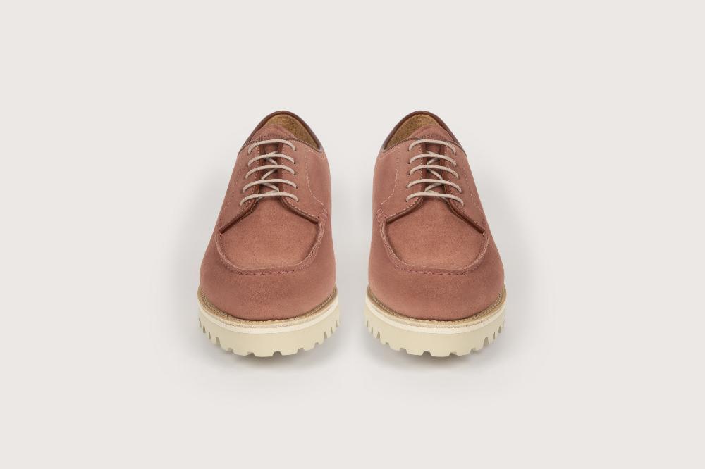 Heschung Derby Intemporel Femme à Plateau Jointé En Cuir De Veau Coloris Rose Sur Semelle Gomme