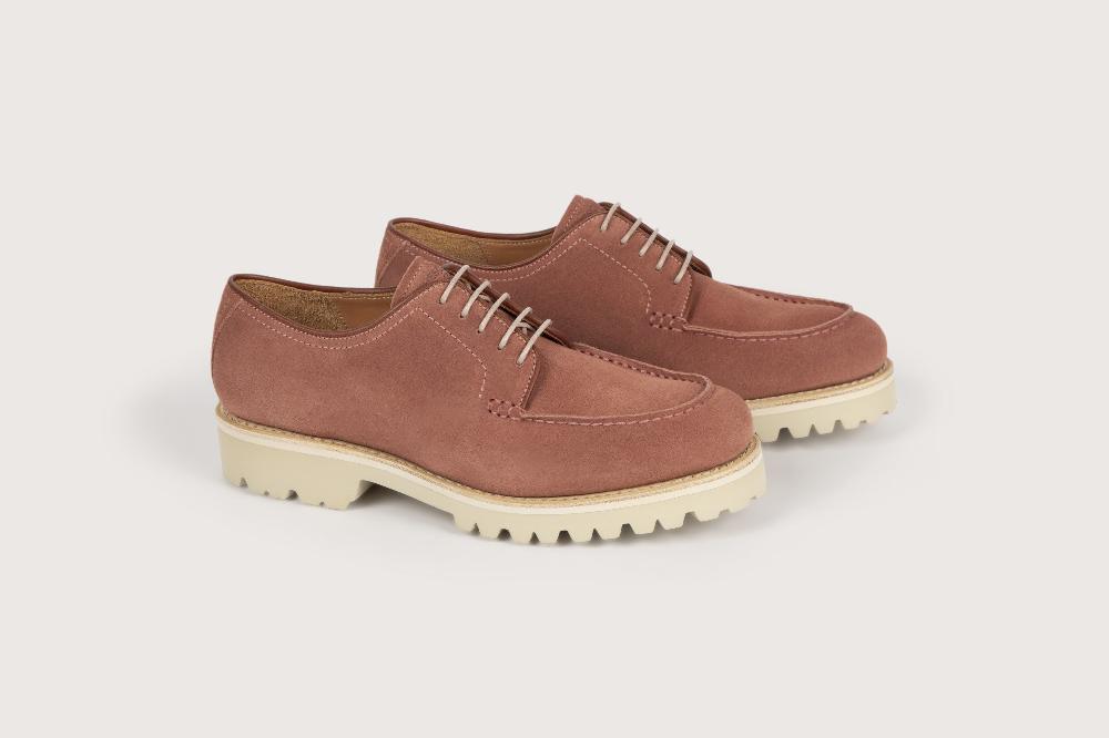 heschung Derby intemporel femme à plateau jointé en cuir de veau coloris rose sur semelle gomme