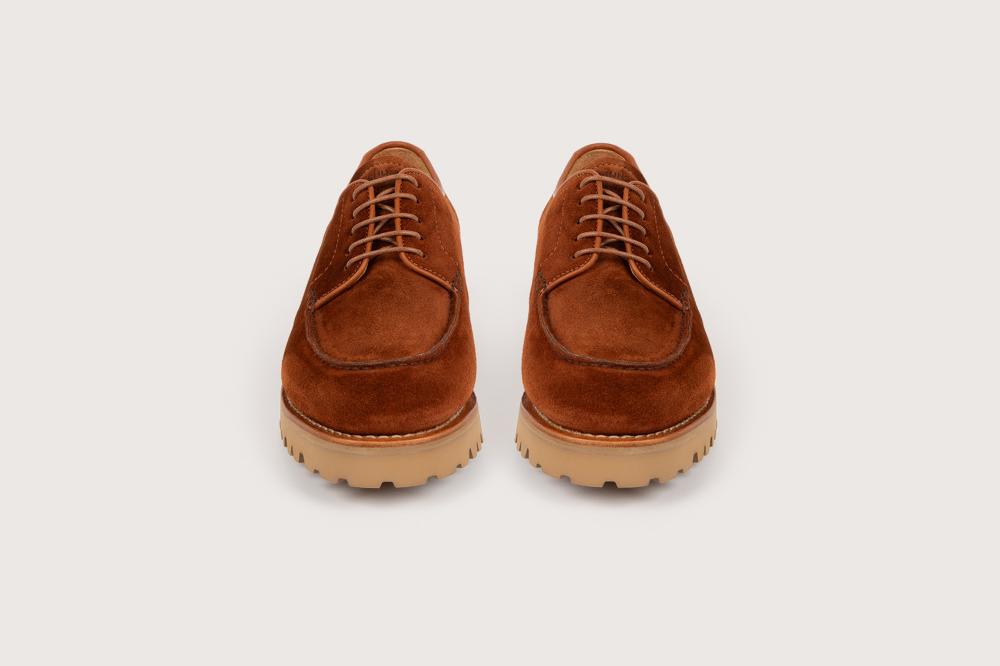 Heschung Derby Intemporel Femme à Plateau Jointé En Cuir De Veau Coloris Rouille Sur Semelle Gomme