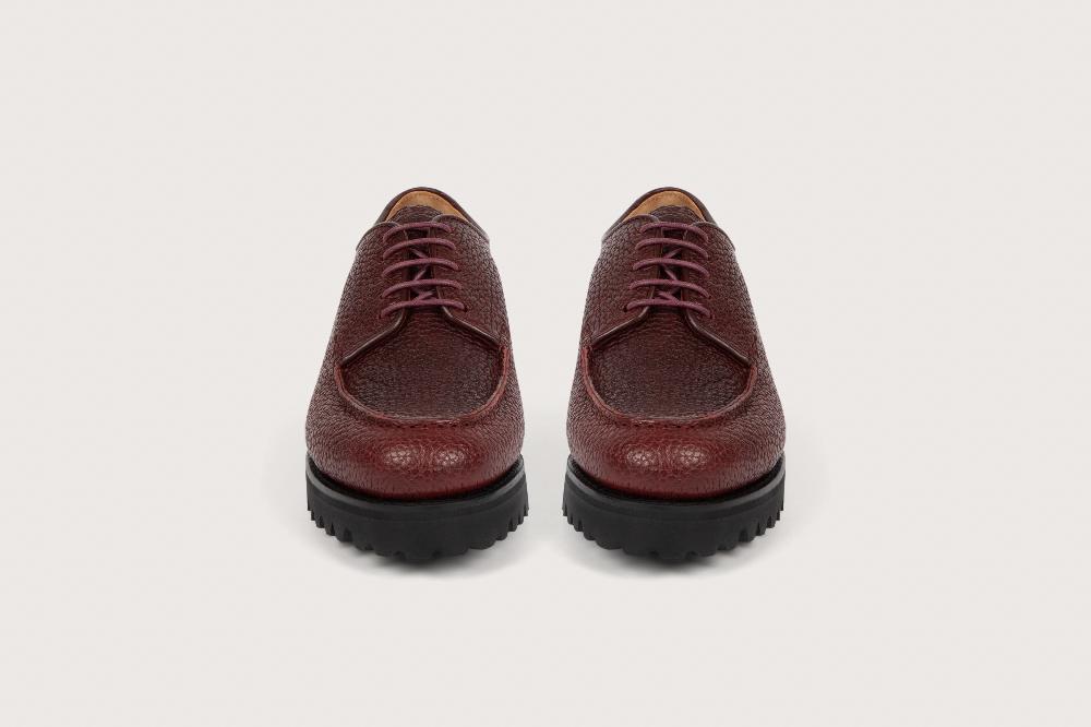 Heschung Derby Intemporel Femme à Plateau Jointé En Cuir Grainé Rouge Foncé Sur Semelle Gomme