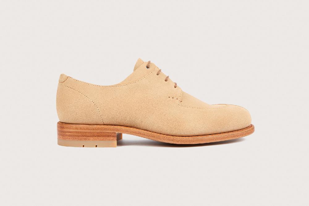 Heschung Derby Intemporel Femme En Hydrovelours Sable Sur Semelle Cuir