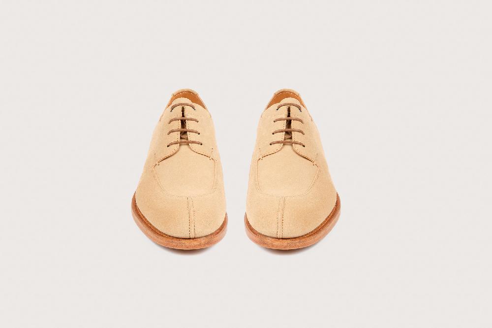 Heschung Derby Intemporel Femme En Hydrovelours Sable Sur Semelle Cuir