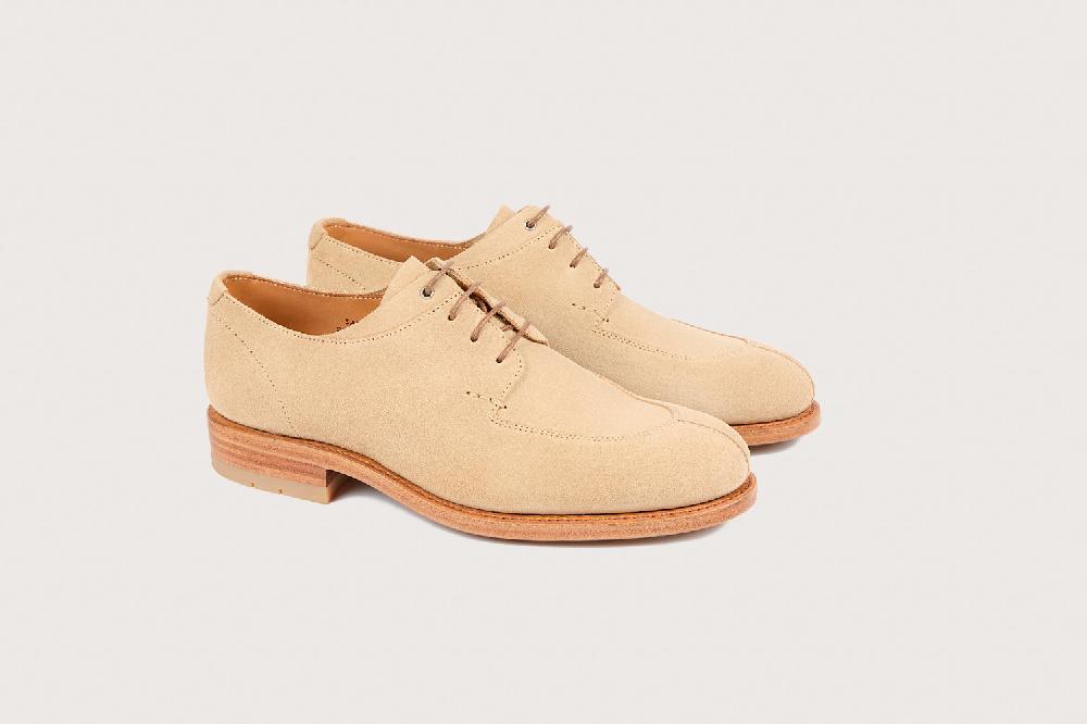 heschung Derby intemporel femme en hydrovelours sable sur semelle cuir