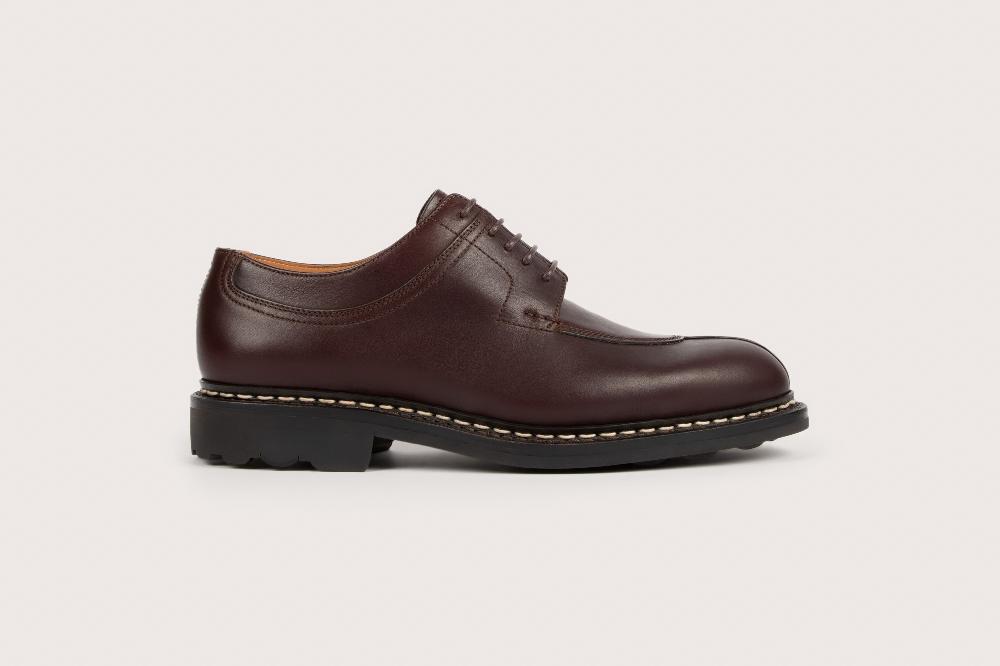 Heschung Derby Intemporel Homme à Bout Chasse En Cuir Lisse Imperméable Marron Foncé