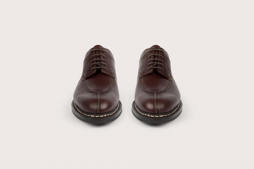 Heschung Derby Intemporel Homme à Bout Chasse En Cuir Lisse Imperméable Marron Foncé