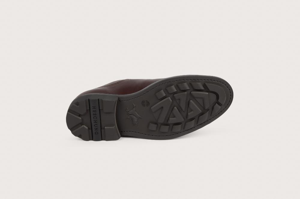 Heschung Derby Intemporel Homme à Bout Chasse En Cuir Lisse Imperméable Marron Foncé