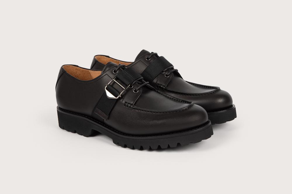 Heschung Derby Intemporel Homme à Plateau Jointé En Cuir Anilcalf Noir Sur Semelle Gomme