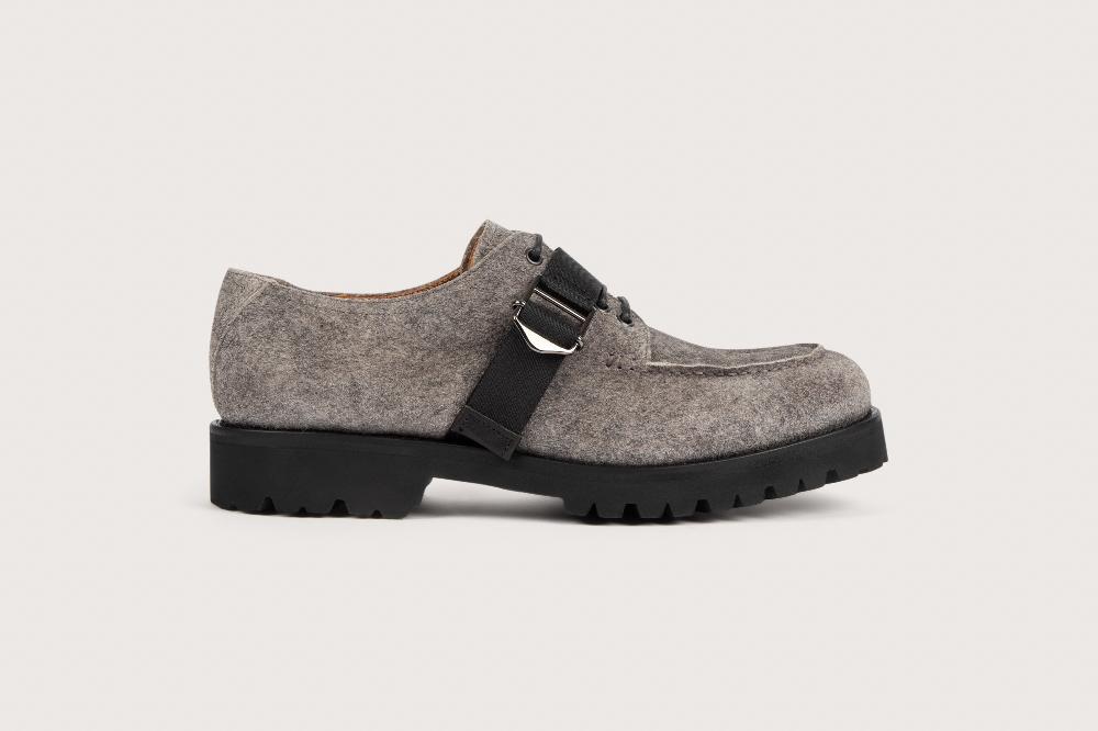 Heschung Derby Intemporel Homme à Plateau Jointé En Cuir De Veau Velours Feutre Sur Semelle Gomme