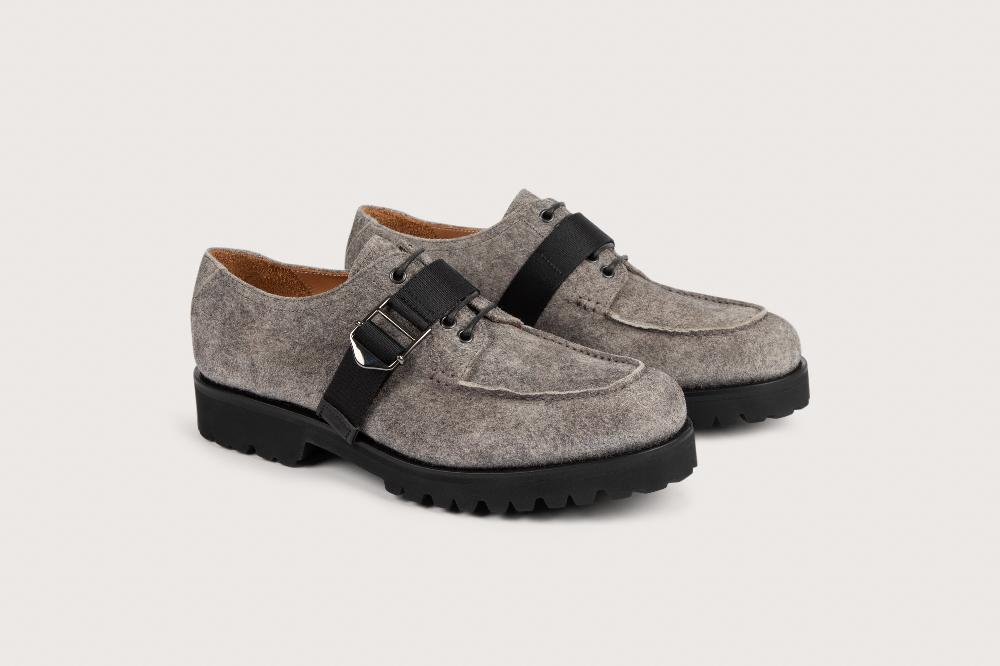 Heschung Derby Intemporel Homme à Plateau Jointé En Cuir De Veau Velours Feutre Sur Semelle Gomme