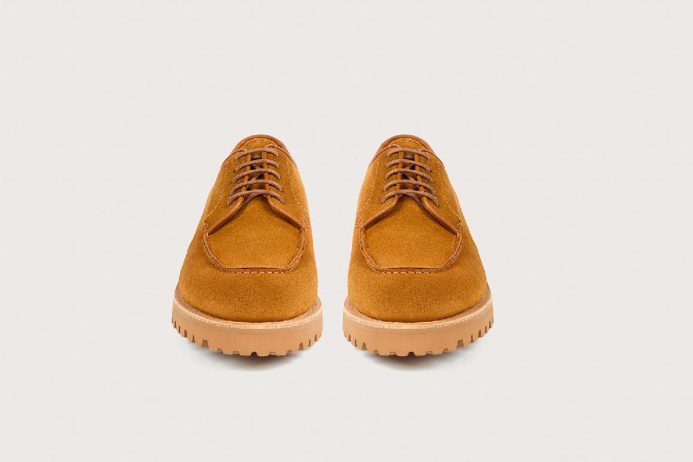 Heschung Derby Intemporel Homme à Plateau Jointé En Velours Imperméable Marron Clair Sur Semelle Gomme