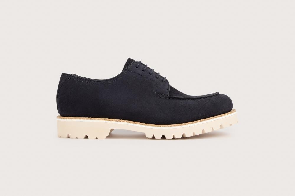 Heschung Derby Intemporel Homme à Plateau Jointé En Velours Imperméable Marine Sur Semelle Gomme