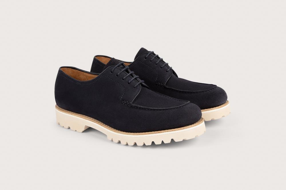 heschung Derby intemporel homme à plateau jointé en velours imperméable marine sur semelle gomme