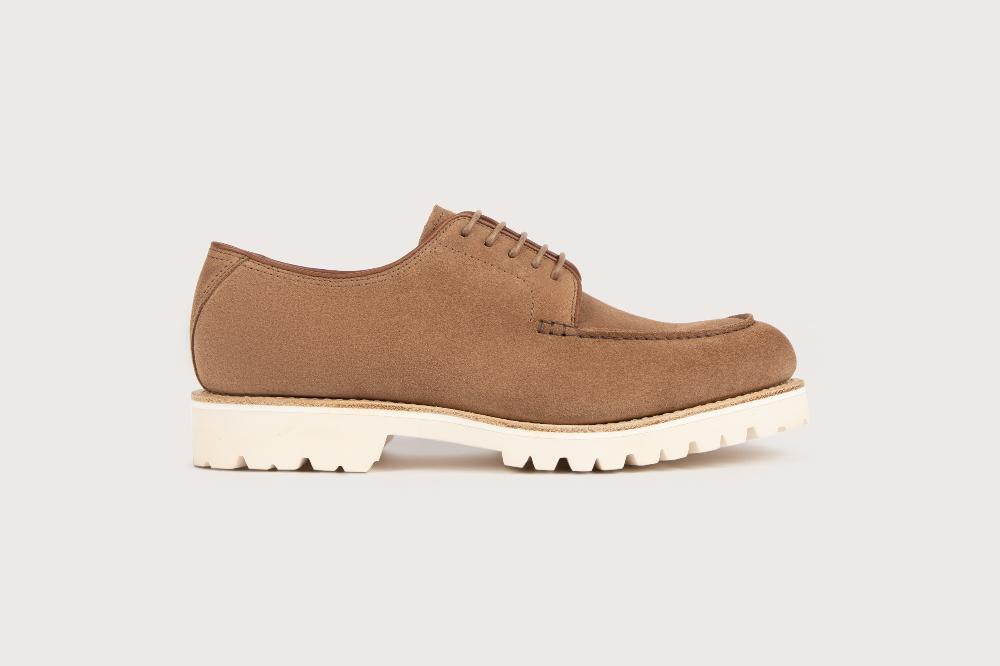 Heschung Derby Intemporel Homme à Plateau Jointé En Velours Imperméable Marron Clair Sur Semelle Gomme