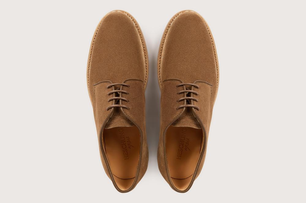 Heschung Derby Intemporel Homme En Cuir Hydrovelours Terre Pour Une Allure Casual Ou Habillée