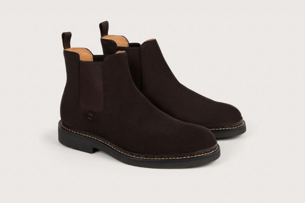 Heschung Desert-Boots Homme En Velours Imperméable Marron Foncé Semelle Caoutchouc