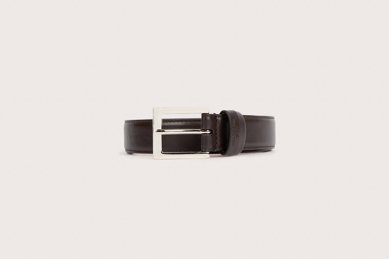 Heschung Ceinture Homme En Cuir Box Marron Piquée