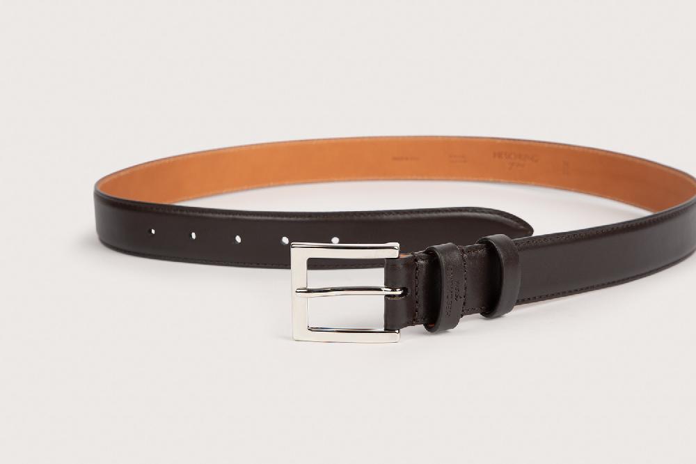 Heschung Ceinture Homme En Cuir Box Marron Piquée