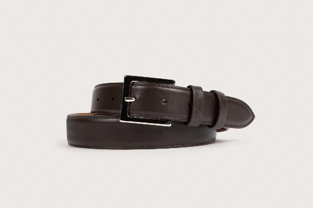 heschung Ceinture homme en cuir box marron piquée