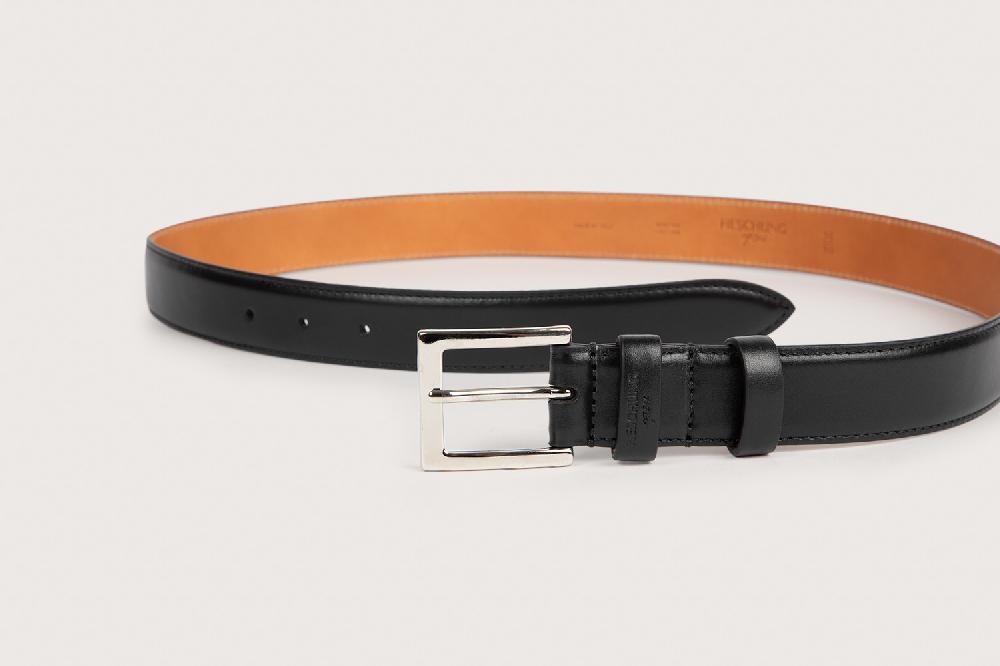 Heschung Ceinture Homme En Cuir Box Noir Piquée