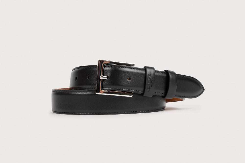 heschung Ceinture homme en cuir box noir piquée