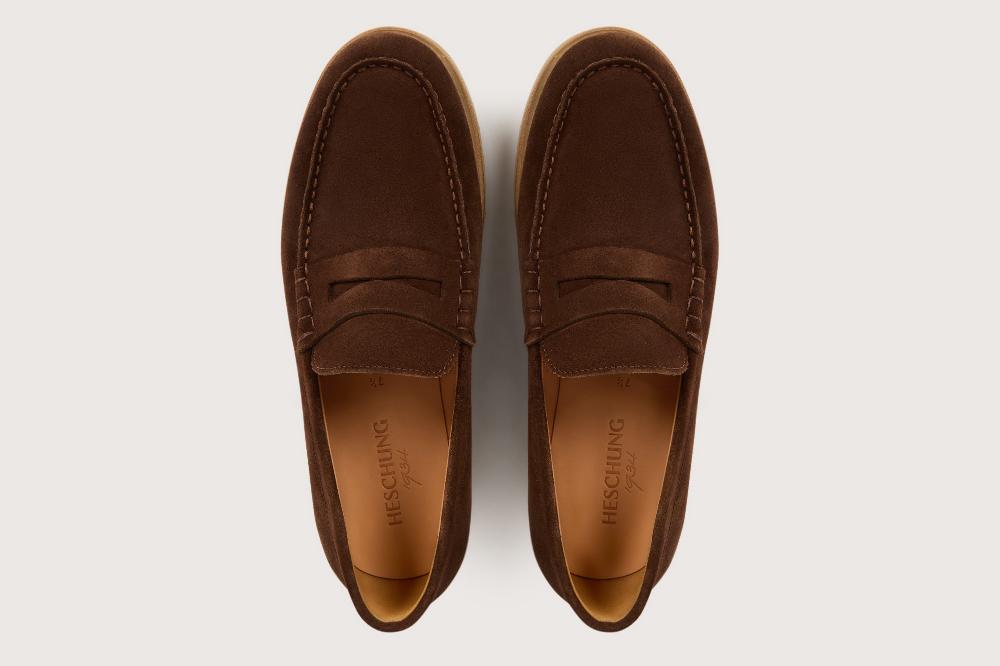 Heschung Mocassin En Cuir De Veau Pour Homme Semelle Gomme Coloris Cacao