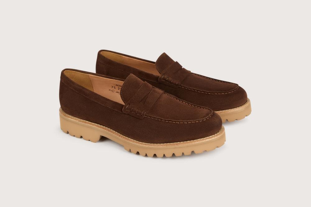 heschung Mocassin en cuir de veau pour homme semelle gomme coloris cacao