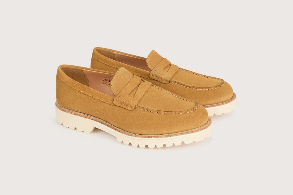 heschung Mocassin en cuir de veau pour homme semelle gomme coloris camel