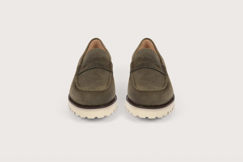 Heschung Mocassin En Cuir De Veau Pour Homme Semelle Gomme Coloris Kaki